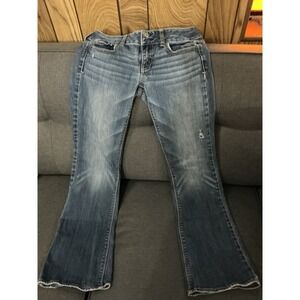 American Eagle Artist Jeans 2 Stretch Flare Medium Wash Distressed Boho Y2K